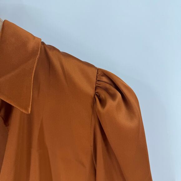 ASOS Rust Satin Mini Dress Size 6 Collared Deep V Neck Fall Party Dress Babydoll - Picture 4 of 6